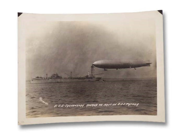 Two Original Rell S. Clements Photographs, 1920s: U.S.S. Shenandoah Moored to Mast on U.S.S. Patoka; Interior View of Keel Showing Arrangement of Fuel and Oil Tanks - Bunks - Telephone and Water Supply - Walkway 10" Wide Shown in Center