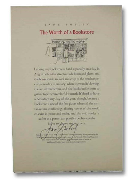 Broadside: "The Worth of a Bookstore" (Excerpt from an Article in Publisher's Weekly)