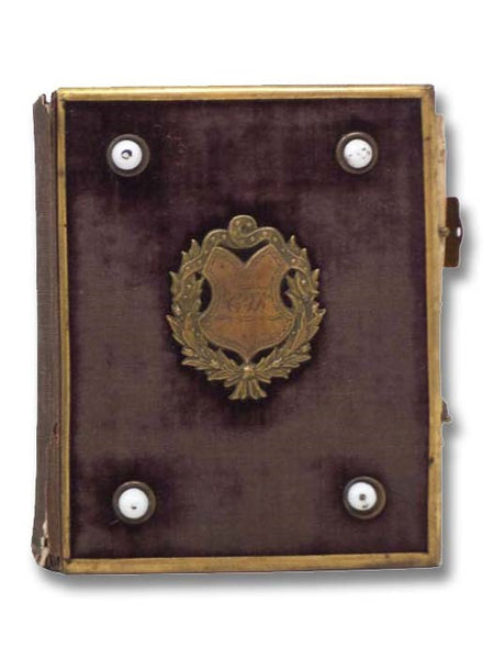 6" x 5" Photo Album, Purple Leather with White Baubles, Gauffered Gilt Edges and Two Metal Clasps, Circa Late 1800s
