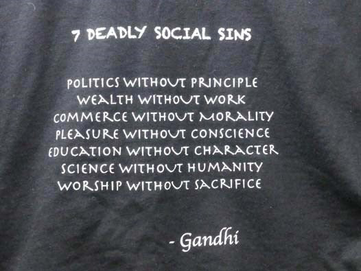 Gandhi: 7 Deadly Social Sins T-Shirt, Large, Black