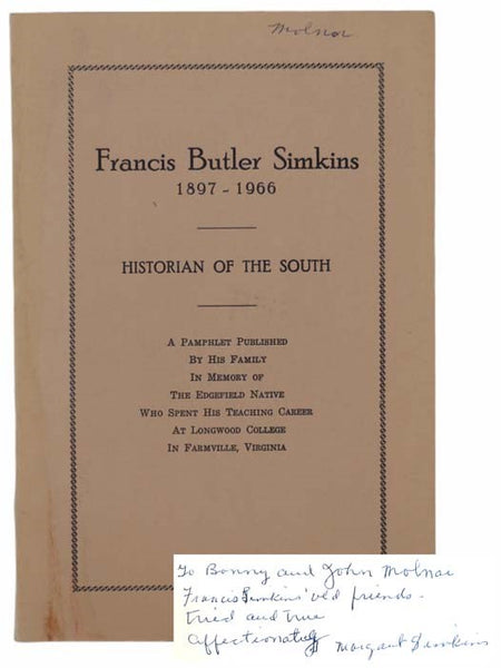 Francis Butler Simkins, 1897-1966: Historian of the South