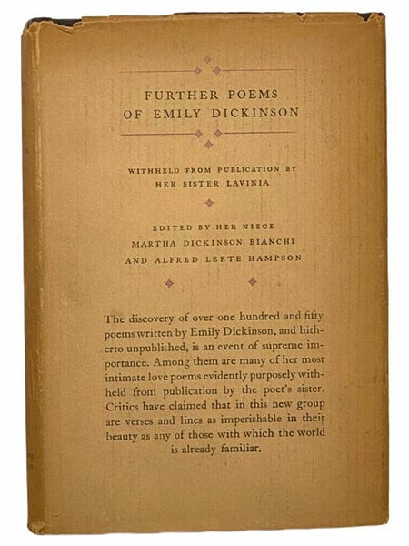Further Poems of Emily Dickinson, Withheld from Publication By Her Sister Lavinia