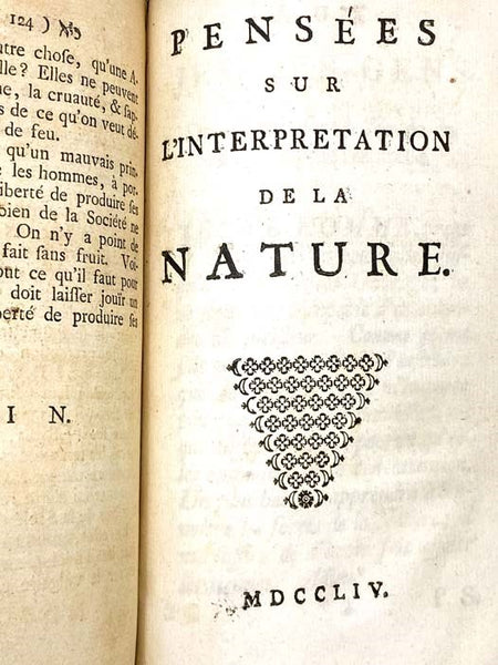 Essai sur la Liberte de Produire ses Sentimens [with] Pensees sur l'Interpretation de la Nature.