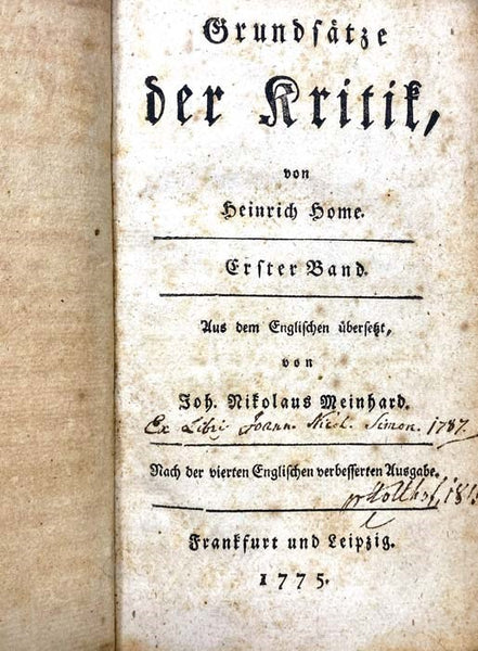 Grundsatze der Kritik, Erster Band und Zweeter Band., Nach der vierten Englischen verbesserten Ausgabe. [Elements of Criticism]