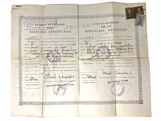 1926 Greek Immigration and Voting Documentation with Two Small Photos and Stamp