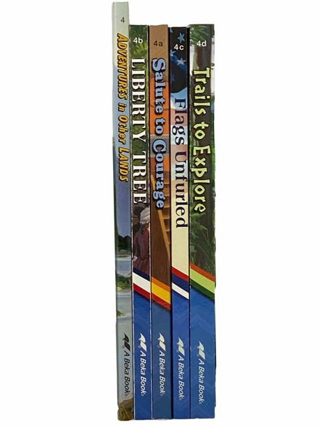 Collection of 5 Christian Chapter Books: 4th Grade English Curriculum (Adventures In Other Lands; Liberty Tree; Salute to Courage; Flags Unfurled; Trails to Explore)