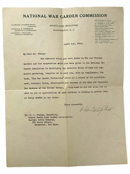The War Garden Victorious, Illustrated [with] TLS from Author to Eastman Kodak Secretary