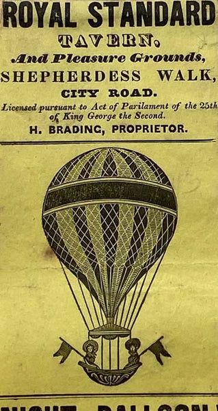 Original 1839 British Ballooning / Circus Advertisement: Mr. Gypson's Royal Standard Balloon, Advertised together with Musical Entertainment, Trapeze Artists, and Fireworks