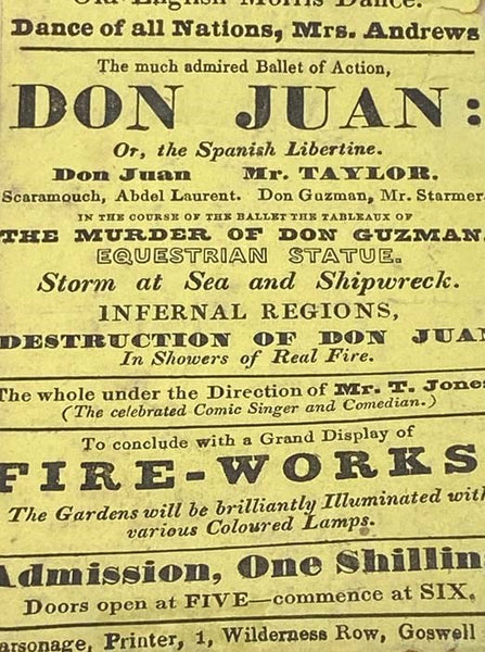 Original 1839 British Ballooning / Circus Advertisement: Mr. Gypson's Royal Standard Balloon, Advertised together with Musical Entertainment, Trapeze Artists, and Fireworks
