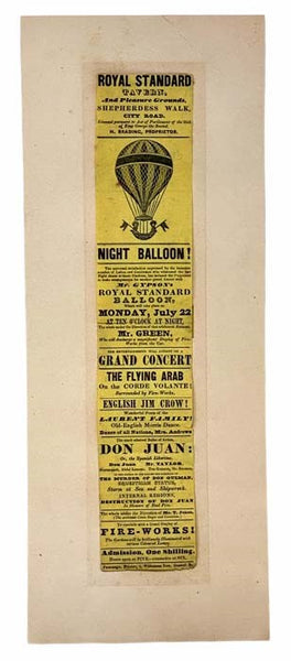 Original 1839 British Ballooning / Circus Advertisement: Mr. Gypson's Royal Standard Balloon, Advertised together with Musical Entertainment, Trapeze Artists, and Fireworks