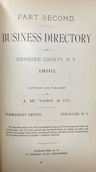 Gazetteer and Biographical Record of Genesee County, N.Y., 1788-1890. Part First. [with] Part Second. Business Directory of Genesee County, N.Y., 1890. [New York]