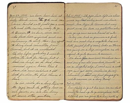 World War II Era Pocket Journal with Two  9" x 11" Framed Photographs: Arnold Francis Baker, EM2 on the USS LSM-151; LSM-151 at Sadau Island at Tarakan, Borneo, April 30, 1945.