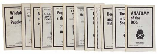 Handy Dog Booklets, in 12 Volumes: Anatomy of the Dog; The Dog in the Show Ring; Dog Shows and Rules; Feeding the Dog; Handling and Mating; Housebreaking the Dog; Law and the Dog; Puppies and Their Care; Selling and Advertising Dogs; Shipment and Travel …