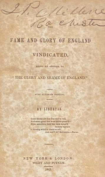 The Fame and Glory of England Vindicated, Being an Answer to "The Glory and Shame of England."