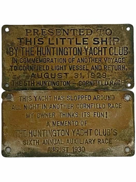 Two Huntington Yacht Club Metal Plaques, Given in Participation of the 1929 and 1930 Annual Race