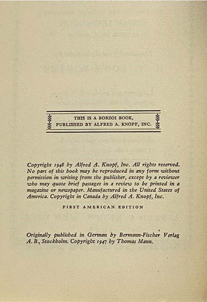 Doctor Faustus: The Life of the German Composer Adrian Leverkuhn as Told By a Friend