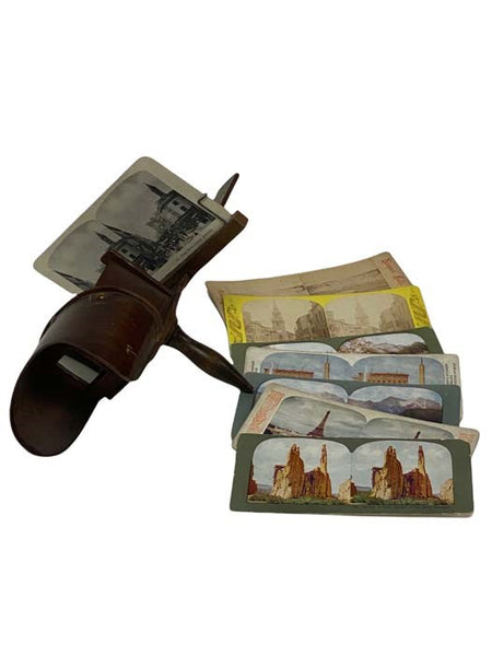 Wooden Stereoviewer with 8 Stereoview Cards (9 Total Pictures, 5 in Color) [Stereo View]