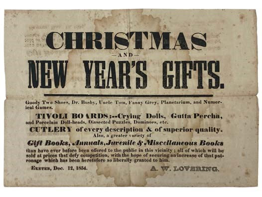 Christmas and New Year's Gifts Broadside, Circa 1854