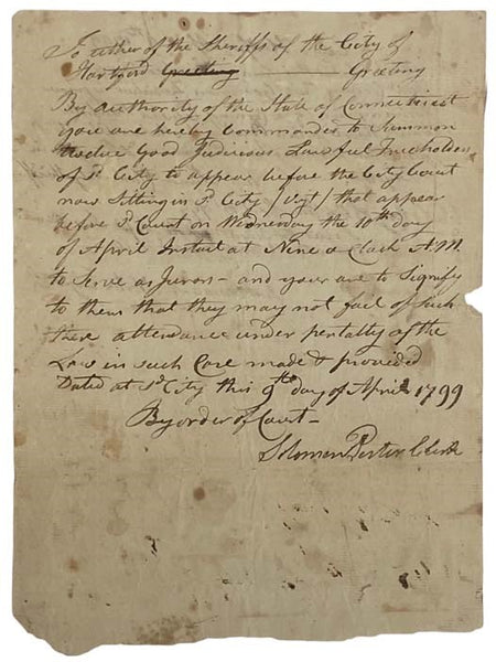 1798-1803 Hartford Default Ledger for City Courts, with ALS from Clerk Solomon Porter Laid In