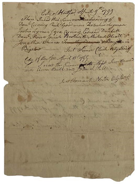 1798-1803 Hartford Default Ledger for City Courts, with ALS from Clerk Solomon Porter Laid In