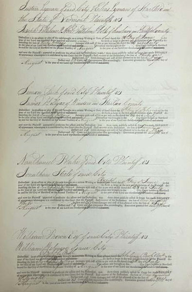 1798-1803 Hartford Default Ledger for City Courts, with ALS from Clerk Solomon Porter Laid In