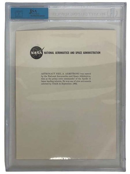 Signed, Slabbed NASA Photograph of Apollo 11 Commander Neil Armstrong, Uninscribed and Authenticated by Beckett Grading Services