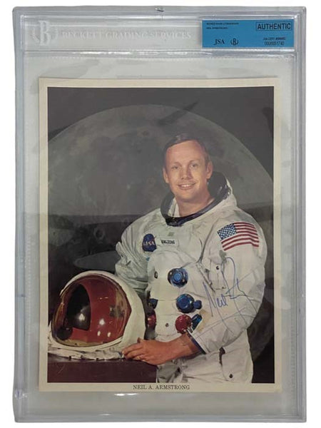 Signed, Slabbed NASA Photograph of Apollo 11 Commander Neil Armstrong, Uninscribed and Authenticated by Beckett Grading Services