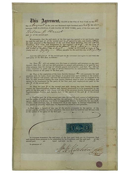 1869 National Park Bank of New York, Agreement for Safe [Lease No. 408]
