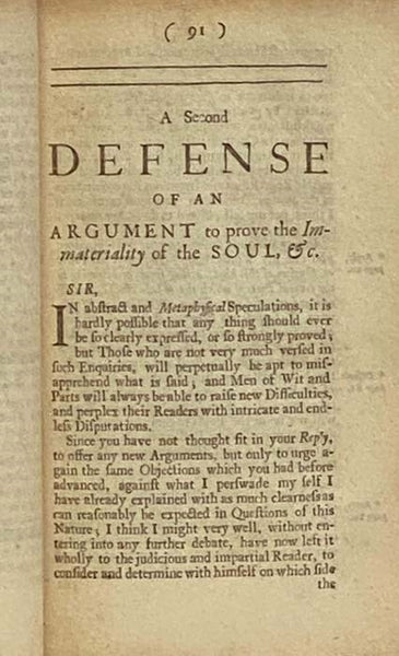 A Letter to Mr Dodwell; Wherein all the Arguments in his Epistolary Discourse against the Immortality of the Soul are particularly answered, and the Judgment of the Fathers concerning that Matter truly represented. Together with A Defense of an Argument …