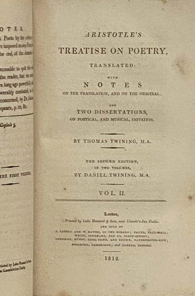 Aristotle's Treatise on Poetry, Translated: with Notes on the Translation, and on the Original; and Two Dissertations on Poetical, and Musical, Limitation.