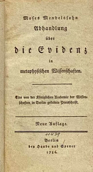 Abhandlung uber die Evidenz in Metaphysischen Wissenschaften.