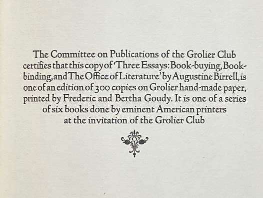 Three Essays: Book-Buying; Book-Binding; The Office of Literature (Printers' Series Book 6 of 6)