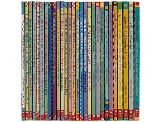 Junie B. Jones, in 28 Volumes: Junie B. Jones and the Stupid Smelly Bus; Junie B. Jones and a Little Monkey Business; Junie B. Jones and Her Big Fat Mouth; Junie B. Jones and Some Sneaky Peeky Spying; Junie B. Jones and the Yucky Blucky Fruitcake; Junie …
