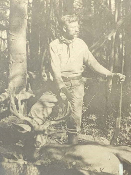 Silver Gelatin Photograph of Theodore Roosevelt Posed with a Rifle and a Buck