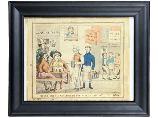 1830 Hand-Colored Lithograph of a Newly Opened Brewery by John Chappell, Published for William Prosser [W.P. 24] - Going into a New Line of Business on the 10th Octr. 1830 [October]