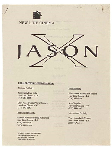 Jason X Friday The 13th Publicity Press Kit Mailing Horror Slasher Movie Jason Voorhees Sean Cunningham Jim Isaac Kane Hodder David Cronenberg
