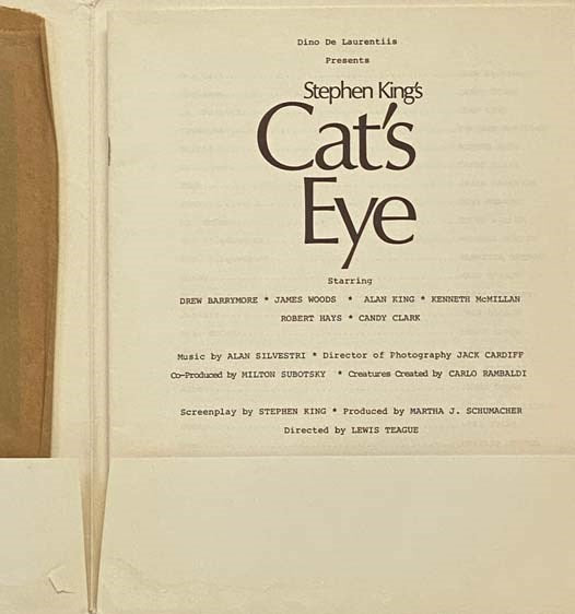 Stephen King's Cat's Eye 1985 Press Kit Movie Film Publicity Drew Barrymore Dino De Laurentiis James Woods