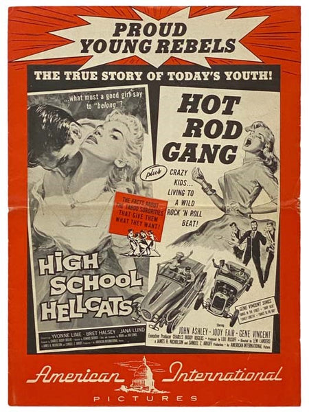 High School Hellcats and Hot Rod Gang Double Feature Press Kit Pressbook Cult B-Movie Juvenile Delinquent Gene Vincent