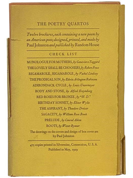 The Poetry Quartos: The Aspirant; Monologue for Mothers (Aside); The Lovely Shall Be Choosers; The Prodigal Son; Red Roses for Bronze 'H.D.'; Birthday Sonnet; Sagacity; Prelude; Roots