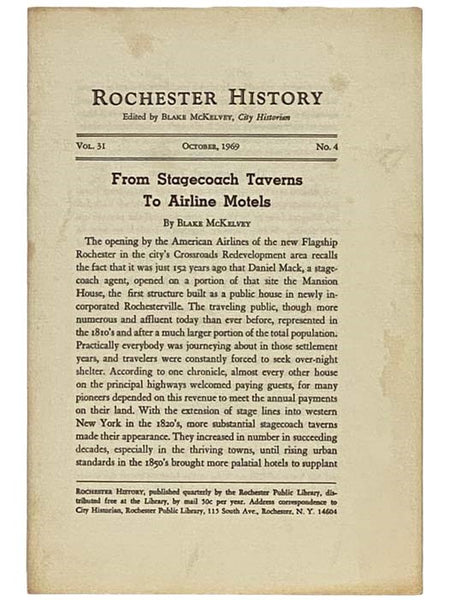 From Stagecoach Taverns to Airline Motels (Rochester History, October, 1969, Vol. 31, No. 4)