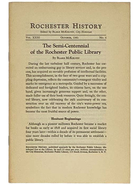The Semi-Centennial of the Rochester Public Library (Rochester History, October, 1961, Vol. XXIII, No. 4)