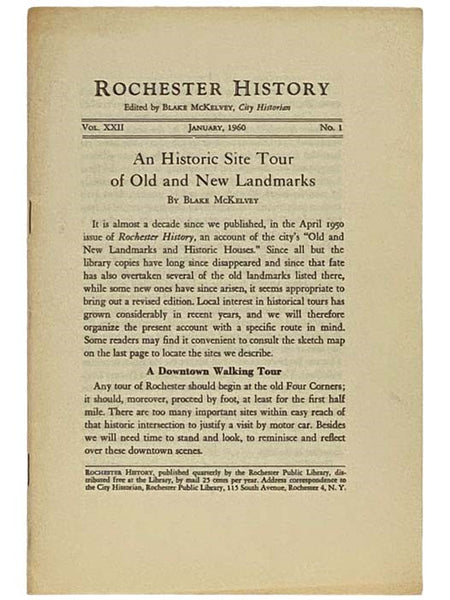 An Historic Site Tour of Old and New Landmarks (Rochester History, January, 1960, Vol. XXII, No. 1)