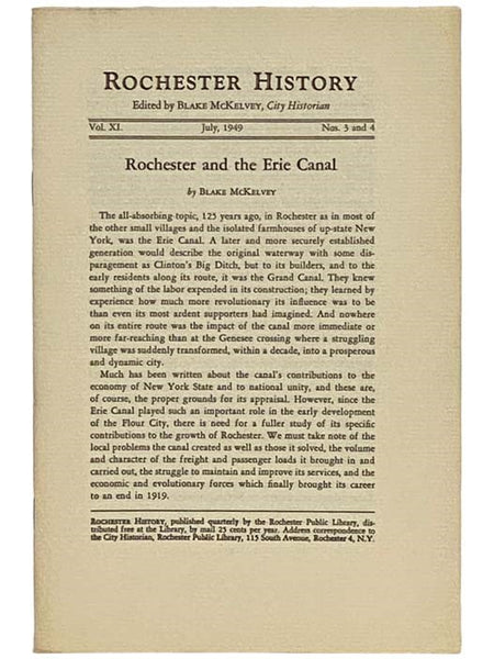 Rochester and the Erie Canal (Rochester History, July, 1949, Vol. XI, Nos. 3 and 4)