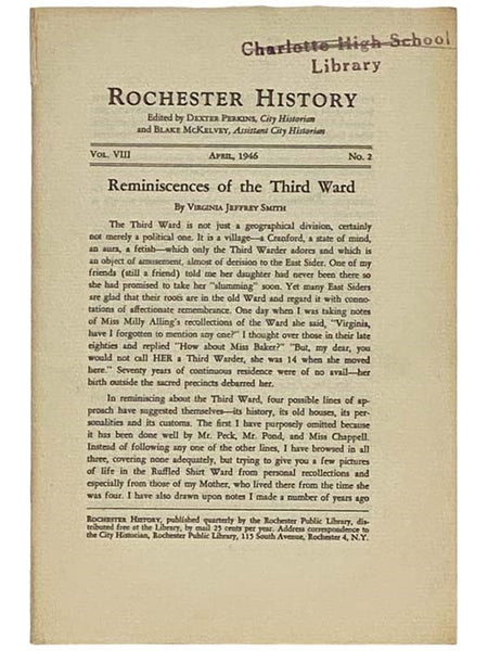 Reminiscences of the Third Ward (Rochester History, April, 1946, Vol. VIII, No. 2)