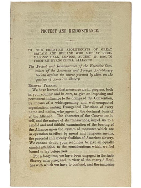Protest and Remonstrance [1800s Religious Abolitionist Pamphlet]