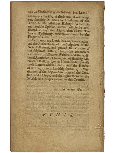 A Vindication of the Histories of the Old and New Testament. In Answer to the Objections of the Late Lord Bolingbroke. In Two Letters to a Young Nobleman.