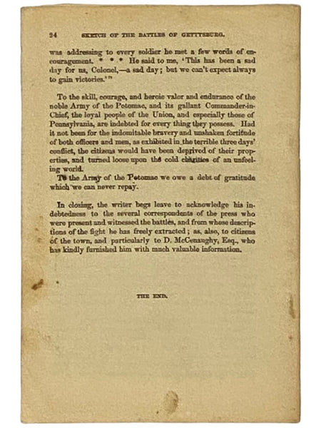 Sketch of the Battles of Gettysburg, July 1st, 2d, and 3d, 1863: with an Account of the Movements of the Respective Armies for Some Days Previous Thereto. Compiled from the Personal Observation of Eye-Witnesses of the Several Battles. Accompanied by an E…