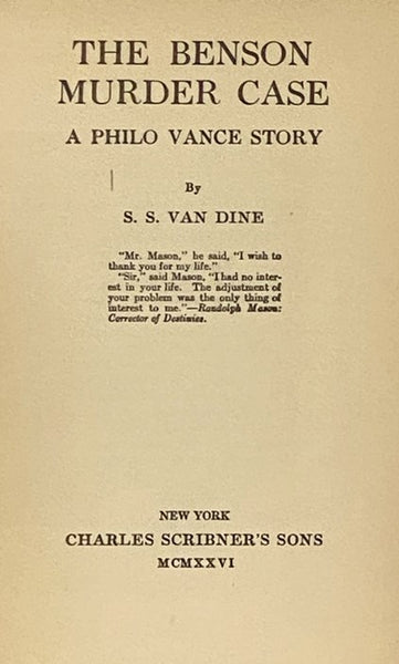 The Benson Murder Case: A Philo Vance Mystery