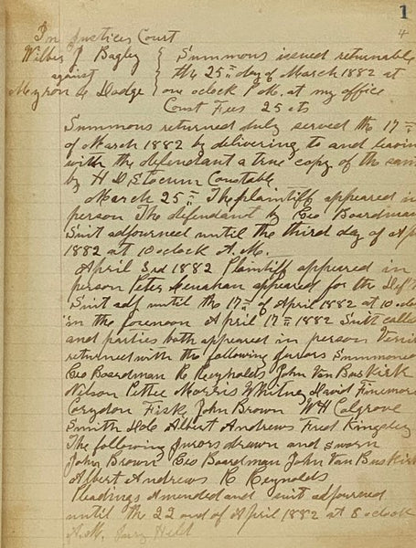 Granger, New York Courthouse Ledger, March 1882 - March 1886