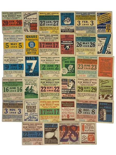 Assorted Rochester Transit Corporation Tickets, 17 Total, 1945 and 1948
